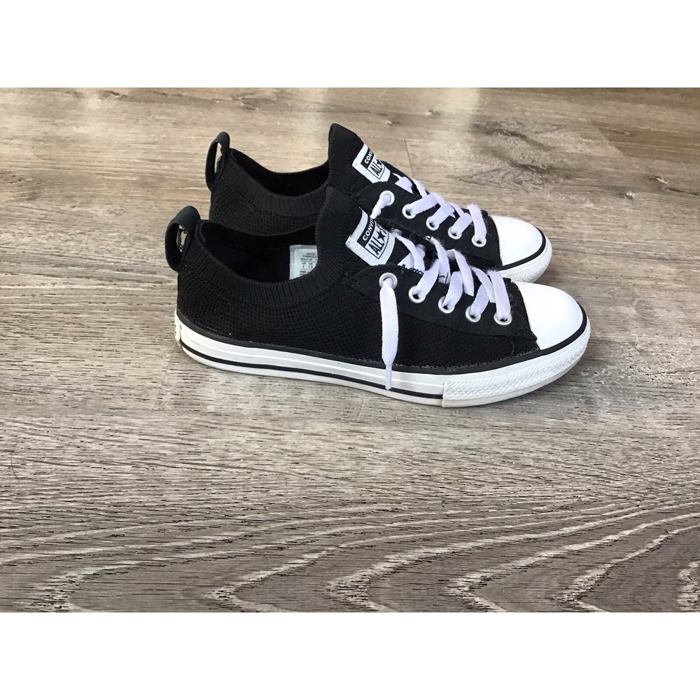 Converse All Star Shoreline Junior Sz 2 Knit Slip On Black Stretch Mesh 665412F